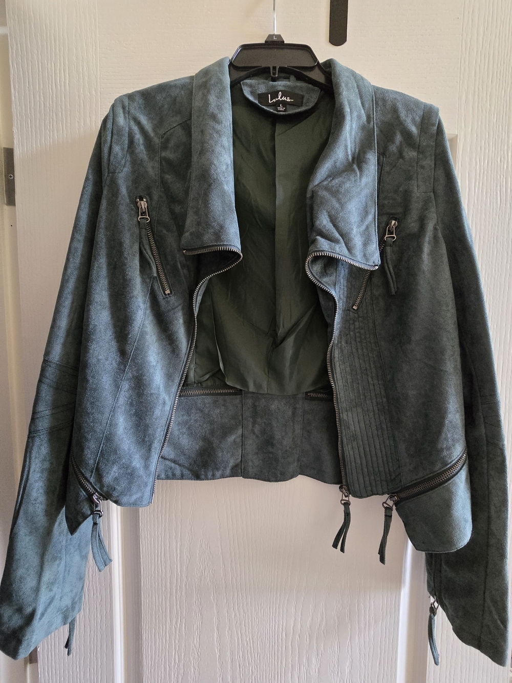 Lulu's Teal Suede-Moto Jacket Blazer